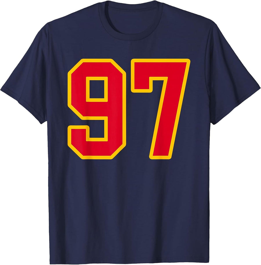 Bright Red Gold Number 97 Jersey Player Uniform #97 T-Shirt - Navy Blue
