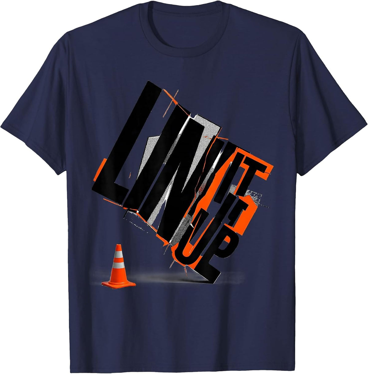 Men's Line It Up New Wave Typography PE Teacher Gym Class Back T-Shirt - Navy Blue