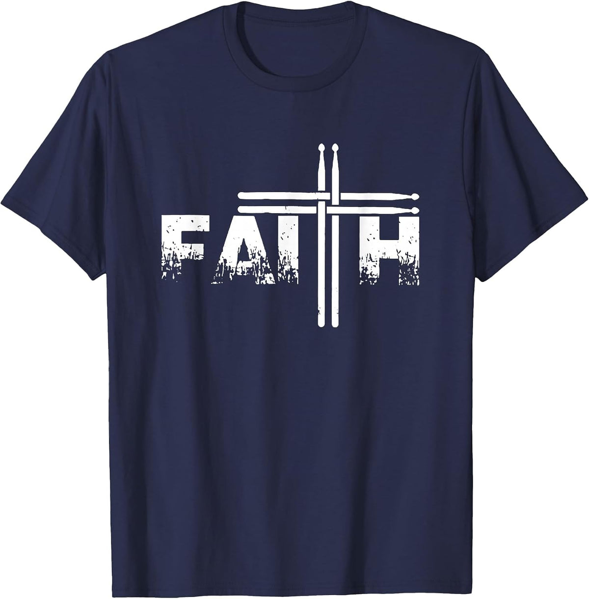 Faith Drum Stick Cross Christian God Jesus Fun Drummer T-Shirt - Navy Blue