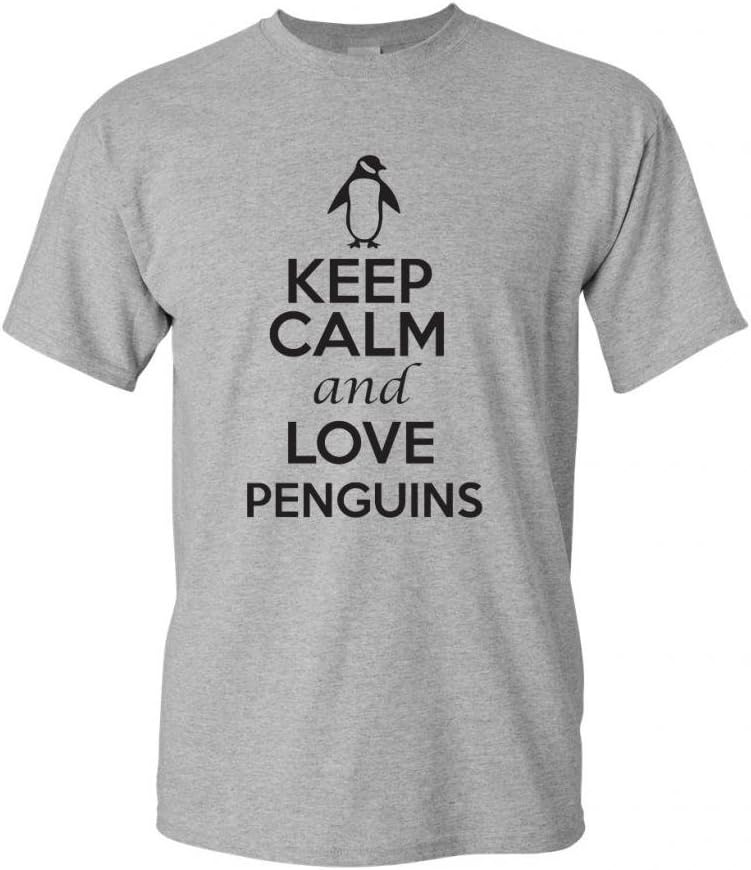 Keep Calm and Love Penguins Birds Novelty Statement Unisex Adult T-Shirt Tee - Gray W\/Black