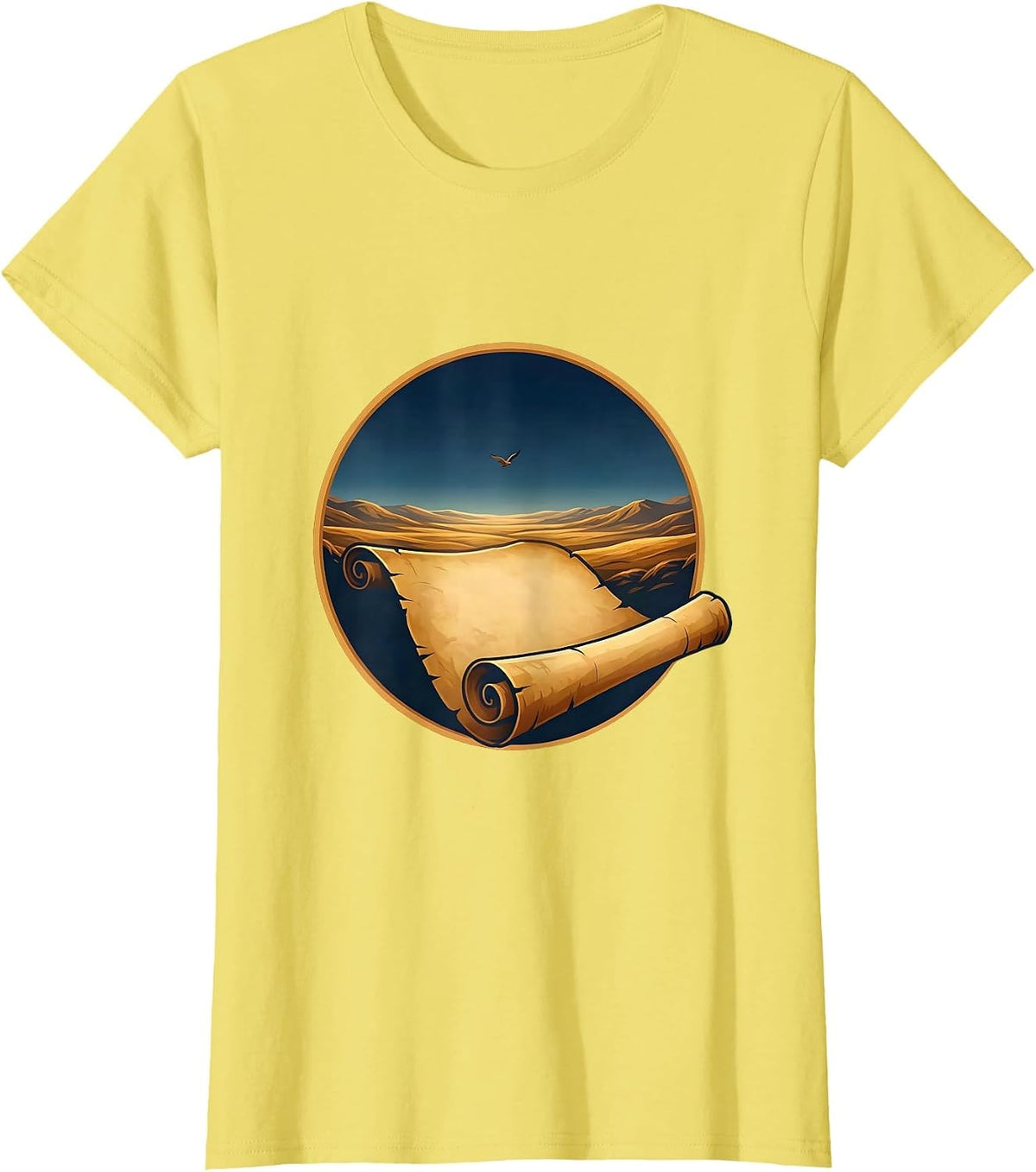 Ancient Scroll Landscape Freedom of Speech Design T-Shirt - Lemon Yellow