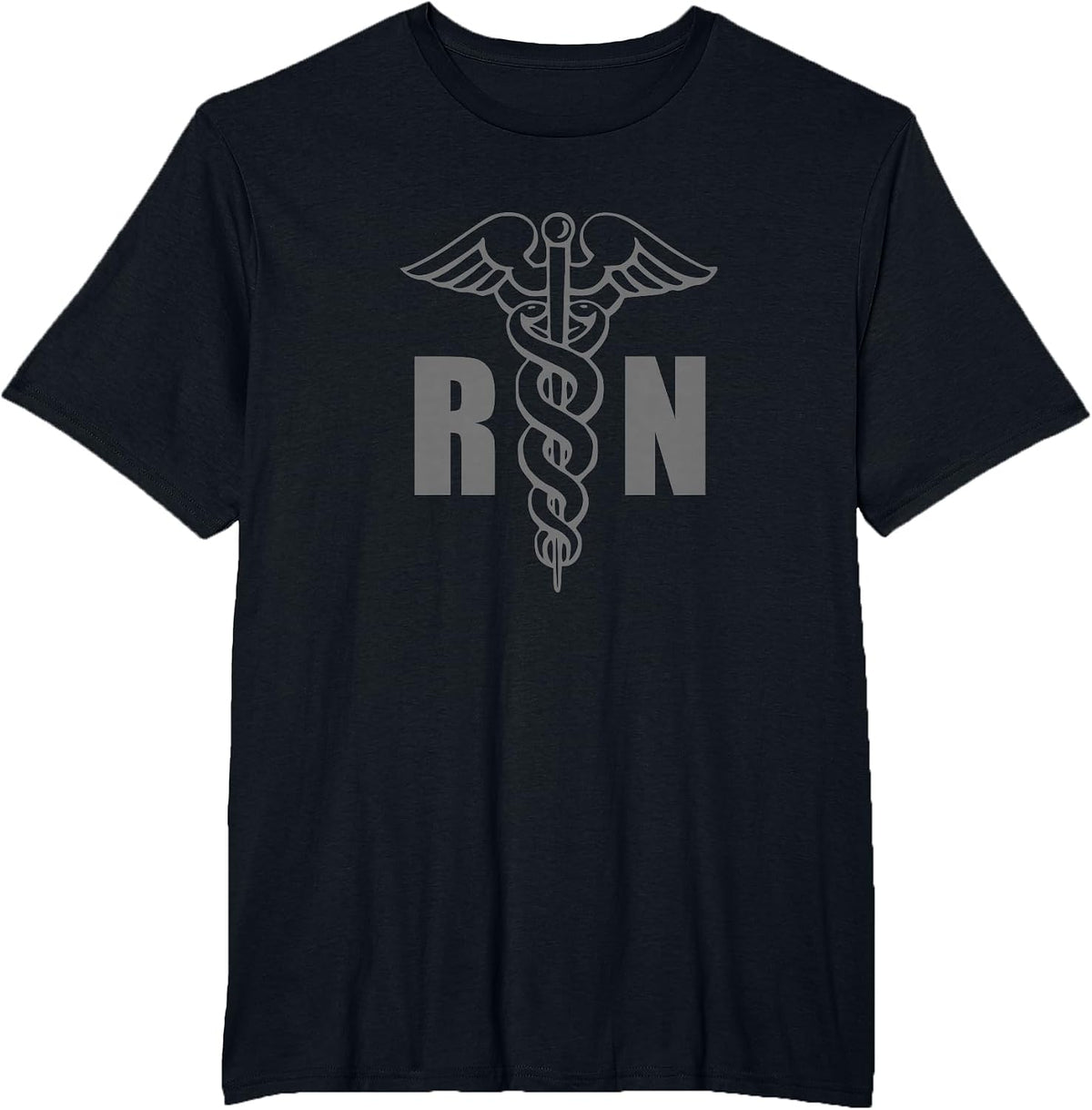 RN Nurse Medical Symbol Caduceus Nursing Grey Design T-Shirt - Black