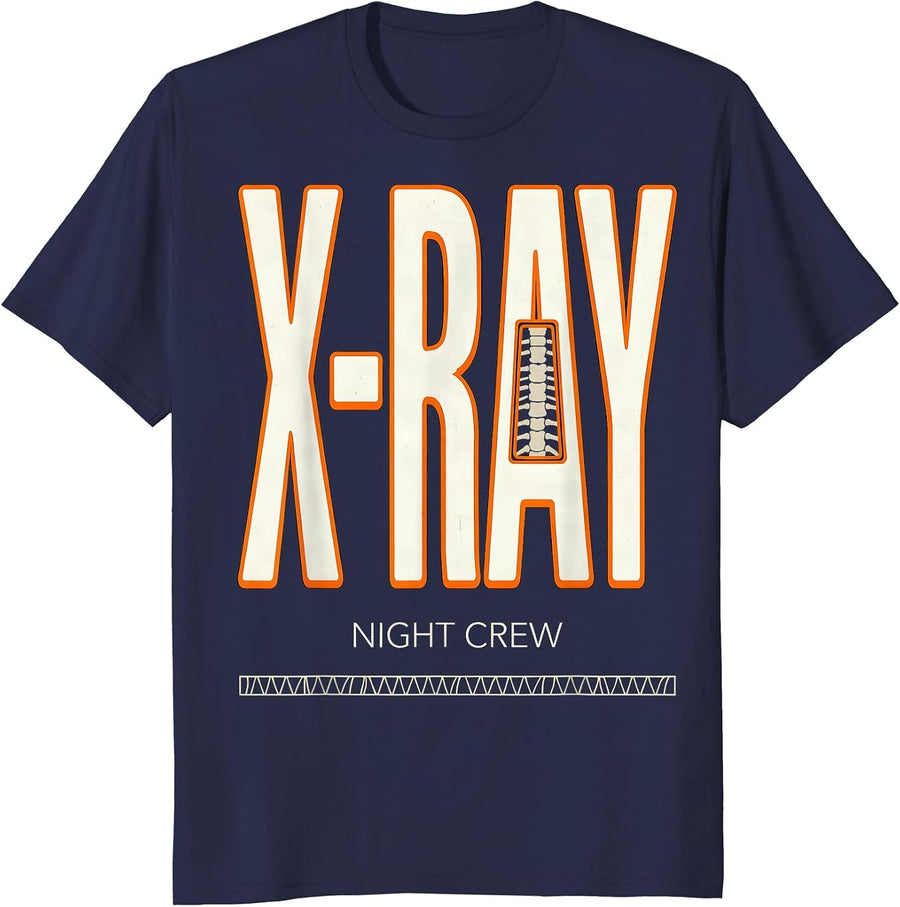 X-Ray Night Crew Funny Radiology Tech Halloween Workplace T-Shirt - Navy Blue