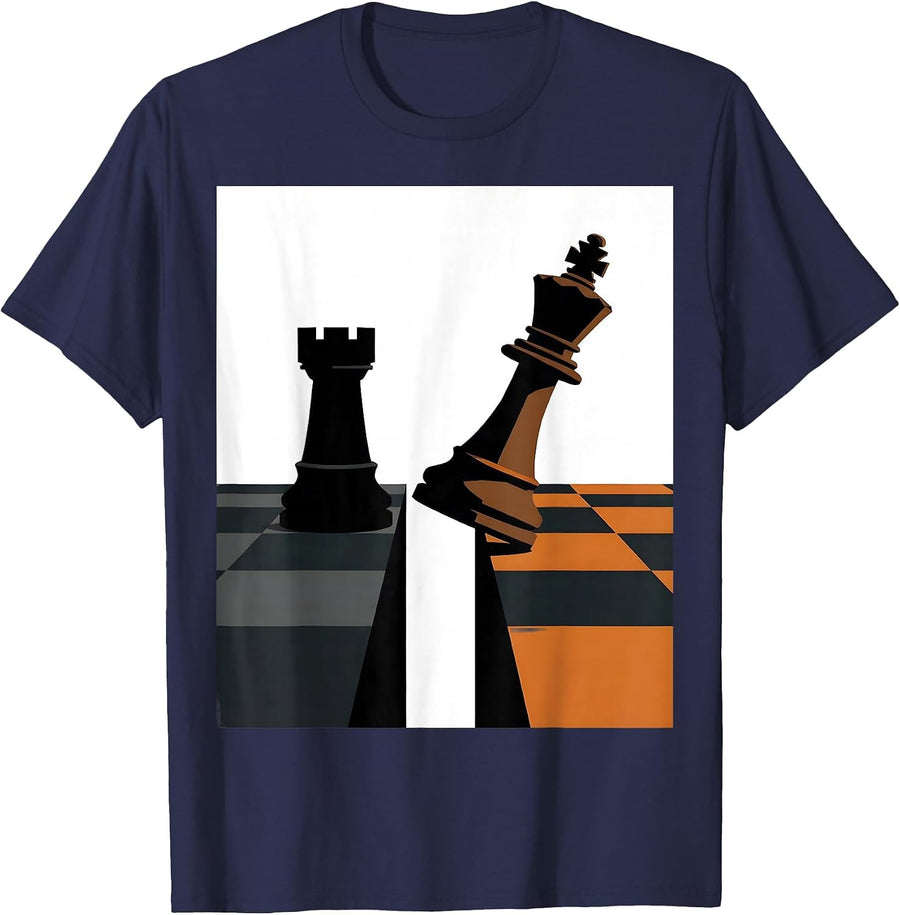 Chess Silhouettes Minimalist Chess Player Gift T-Shirt - Navy Blue
