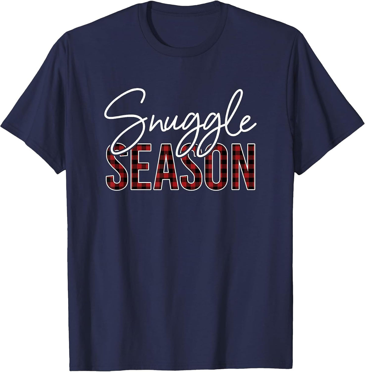 Snuggle Season - Red Black Buffalo Plaid T-Shirt - Navy Blue
