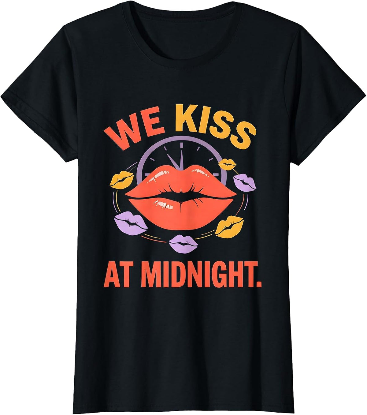 We Kiss At Midnight Sexy Flirtatious New Years Eve Party T-Shirt - Black