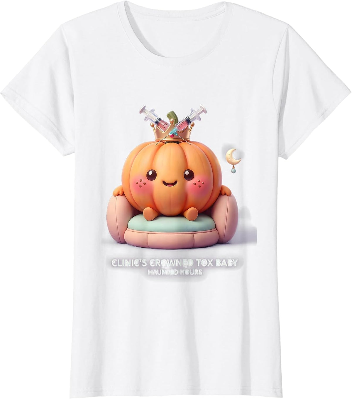 Women's Clinic's Crowned Tox Baby, Haunted Hours Kawaii Nurse T-Shirt - White