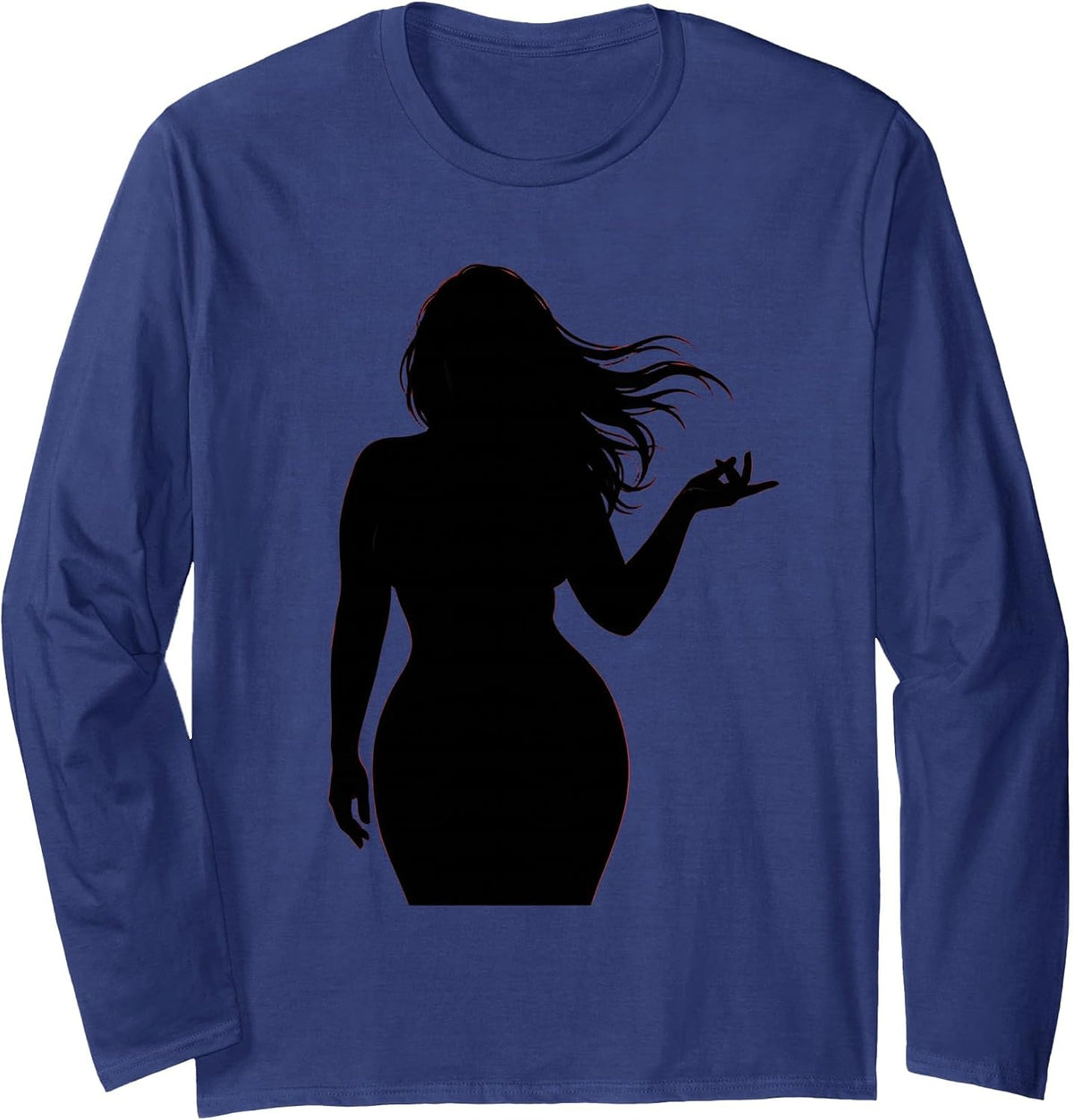 Seductive Finger Curl Illustration Graphic Long Sleeve T-Shirt - Adult Unisex Navy Blue