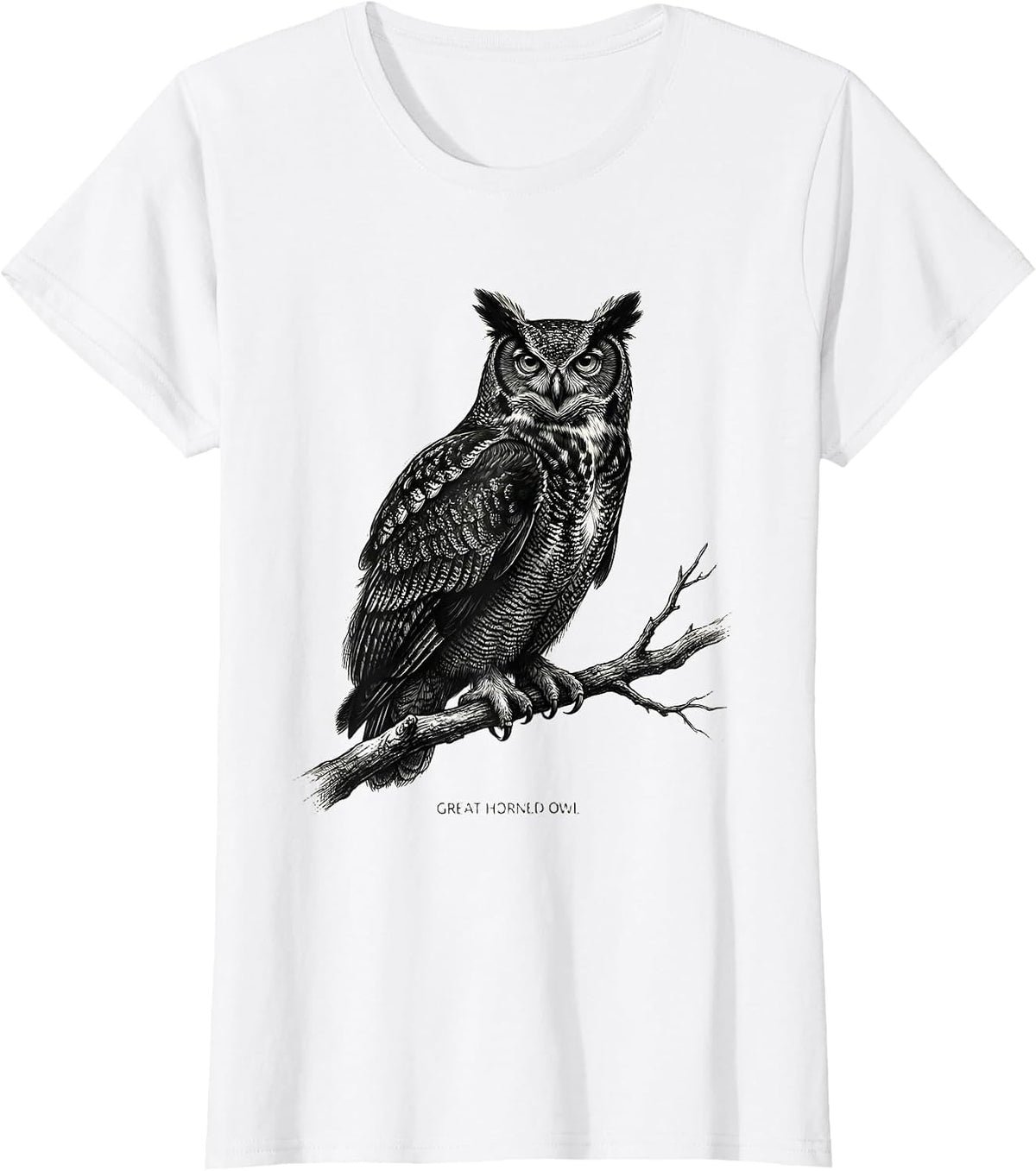 GREAT HORNED OWL Monochromatic Wildlife Portrait Nature Art T-Shirt - White