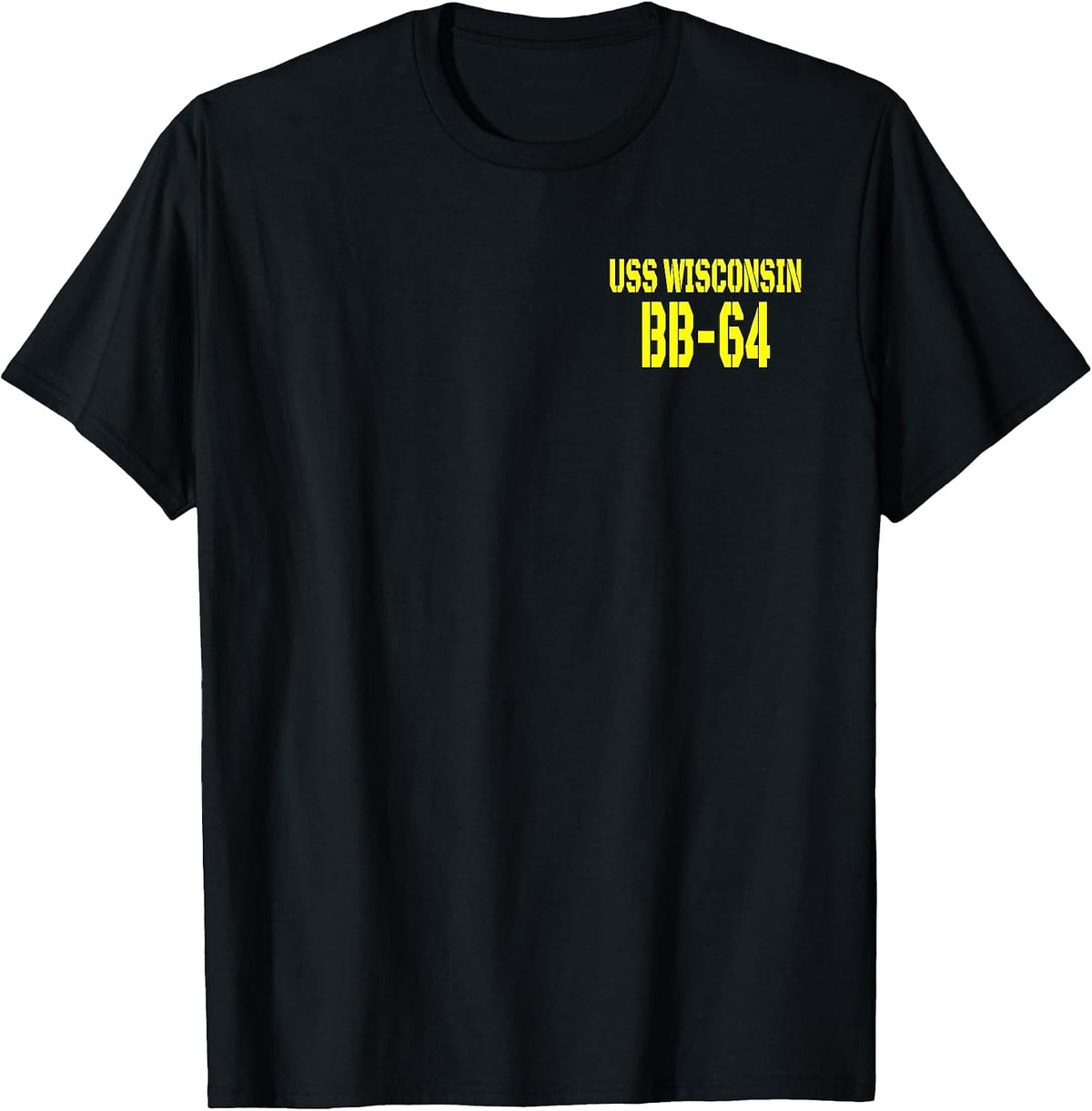 USS Wisconsin BB-64 WW2 Battleship Warship Front&Back T-Shirt - Black