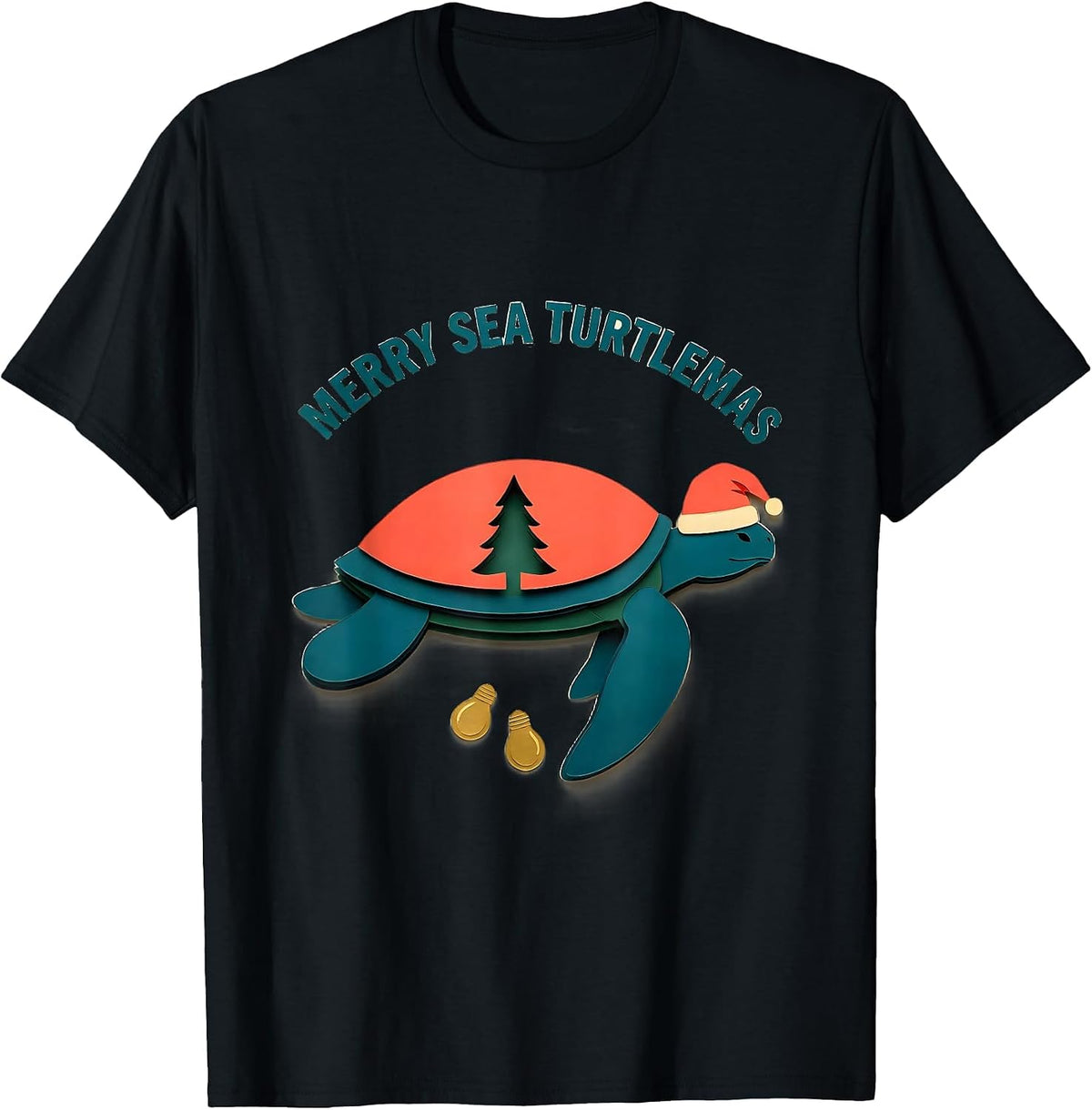 Men's Merry Sea Turtlemas Whimsical Sea Turtle Lover Christmas T-Shirt - Black