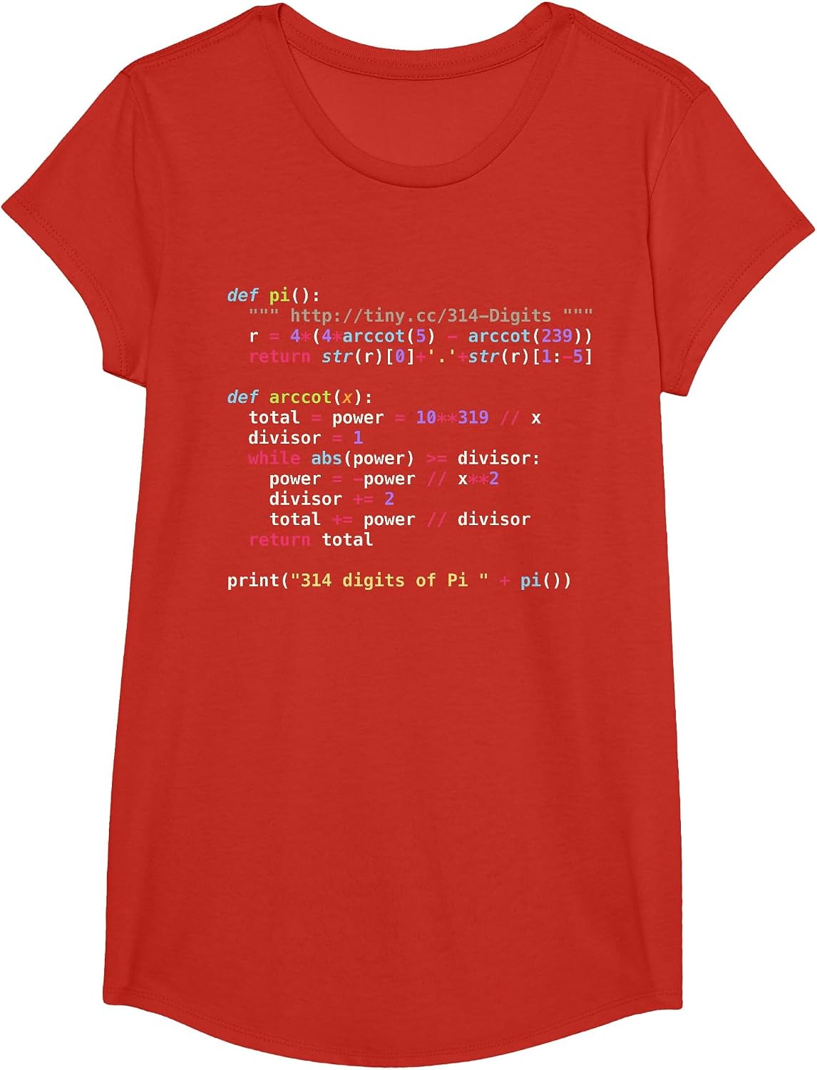 314 Digits of Pi.py T-Shirt - Girls Red