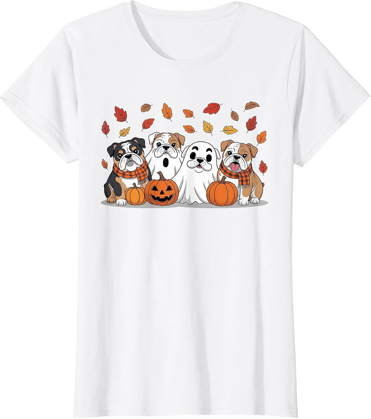English Bulldog Ghost Fall Autumn Thanksgiving Halloween T-Shirt - White