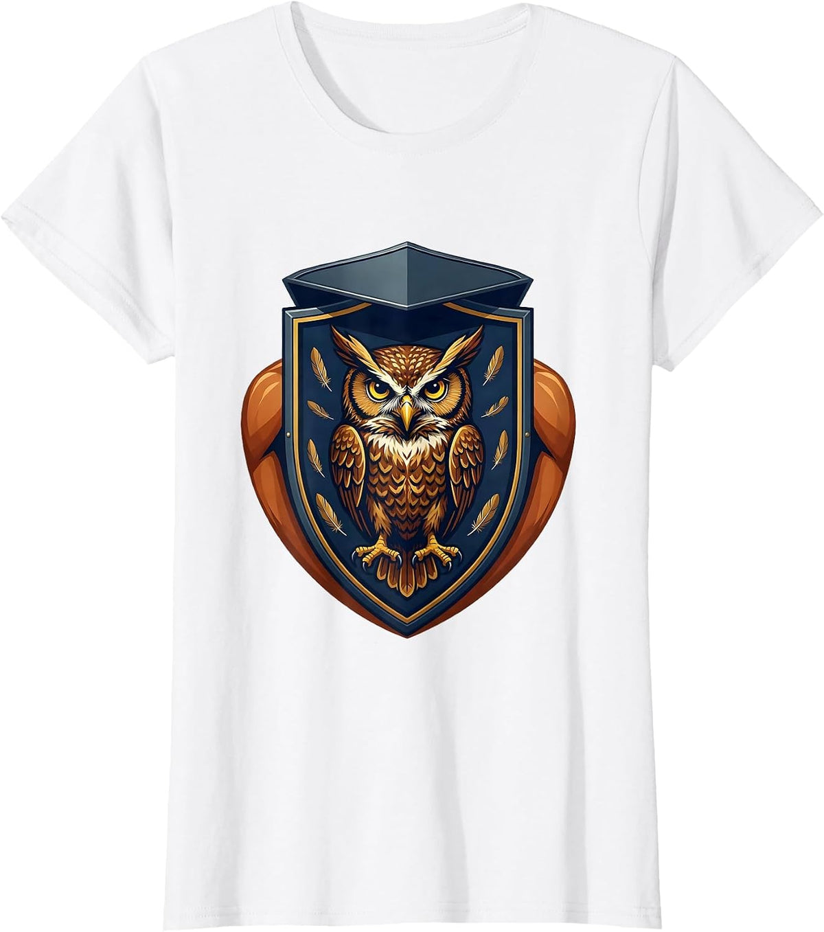 Women's Heraldic Owl Human Faceplate Emblem Halloween Costume T-Shirt - White