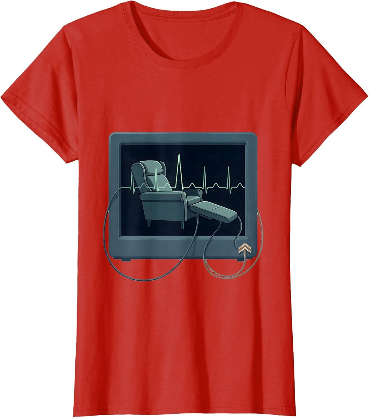 Women's Cardiac Monitor Chair EMS Paramedic Humor T-Shirt - Red