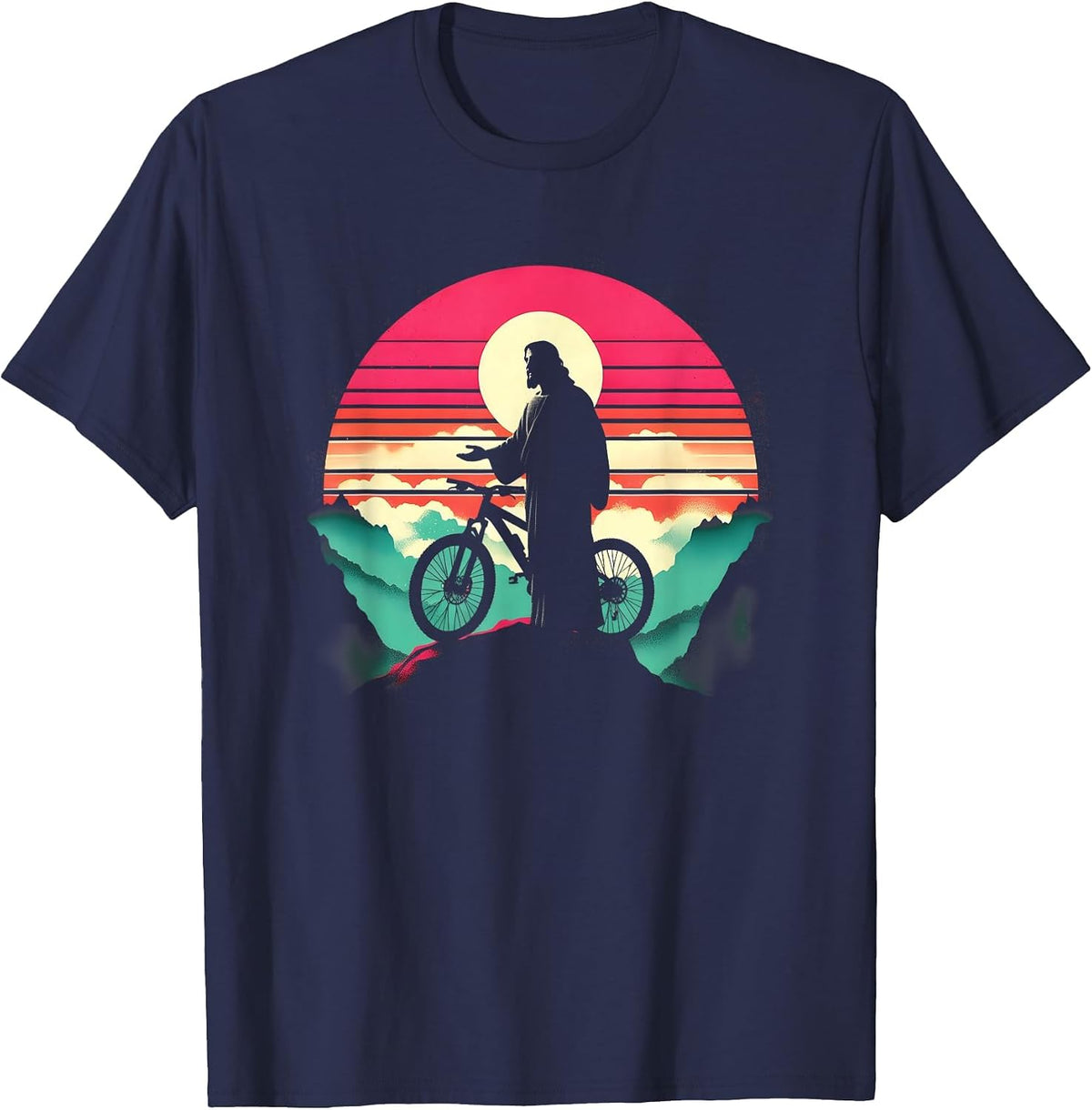 Jesus Mountain Bike - Funny Christian Religious Cyclist T-Shirt - Navy Blue