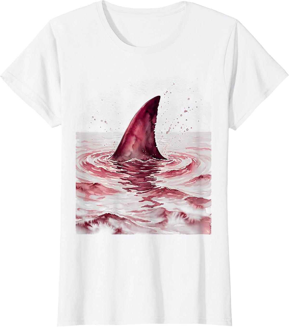Women's Pink Out Shark Fin Ocean Graphic T-Shirt - White