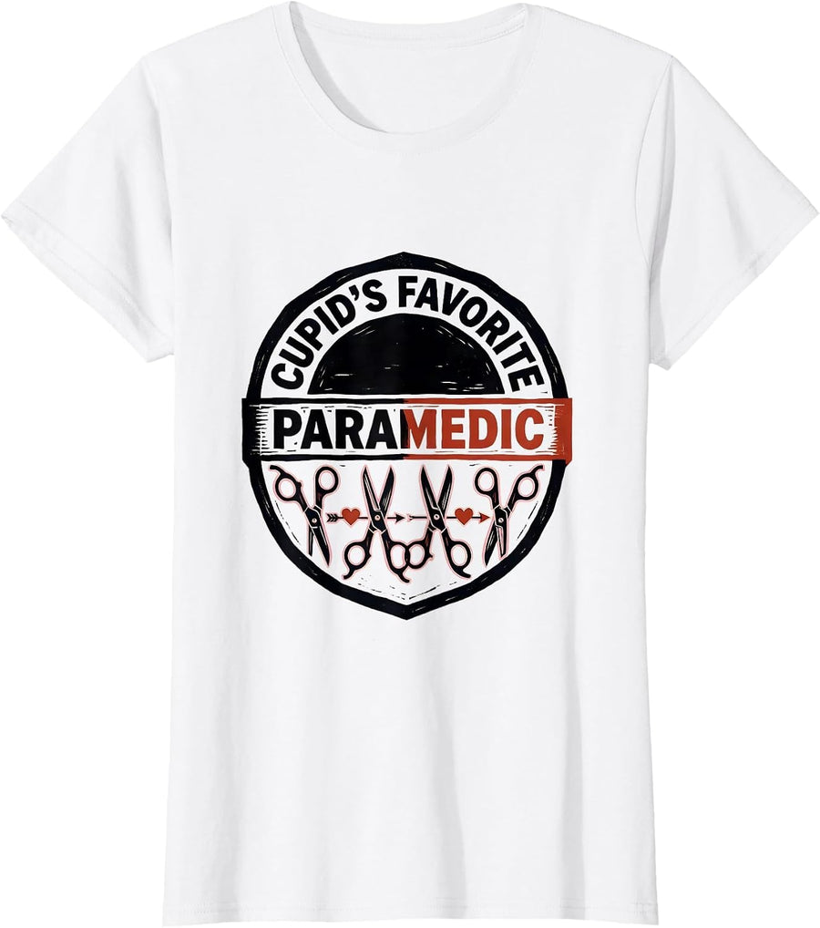 Women's Cupid's Favorite Paramedic Funny Occupation Valentine T-Shirt - White