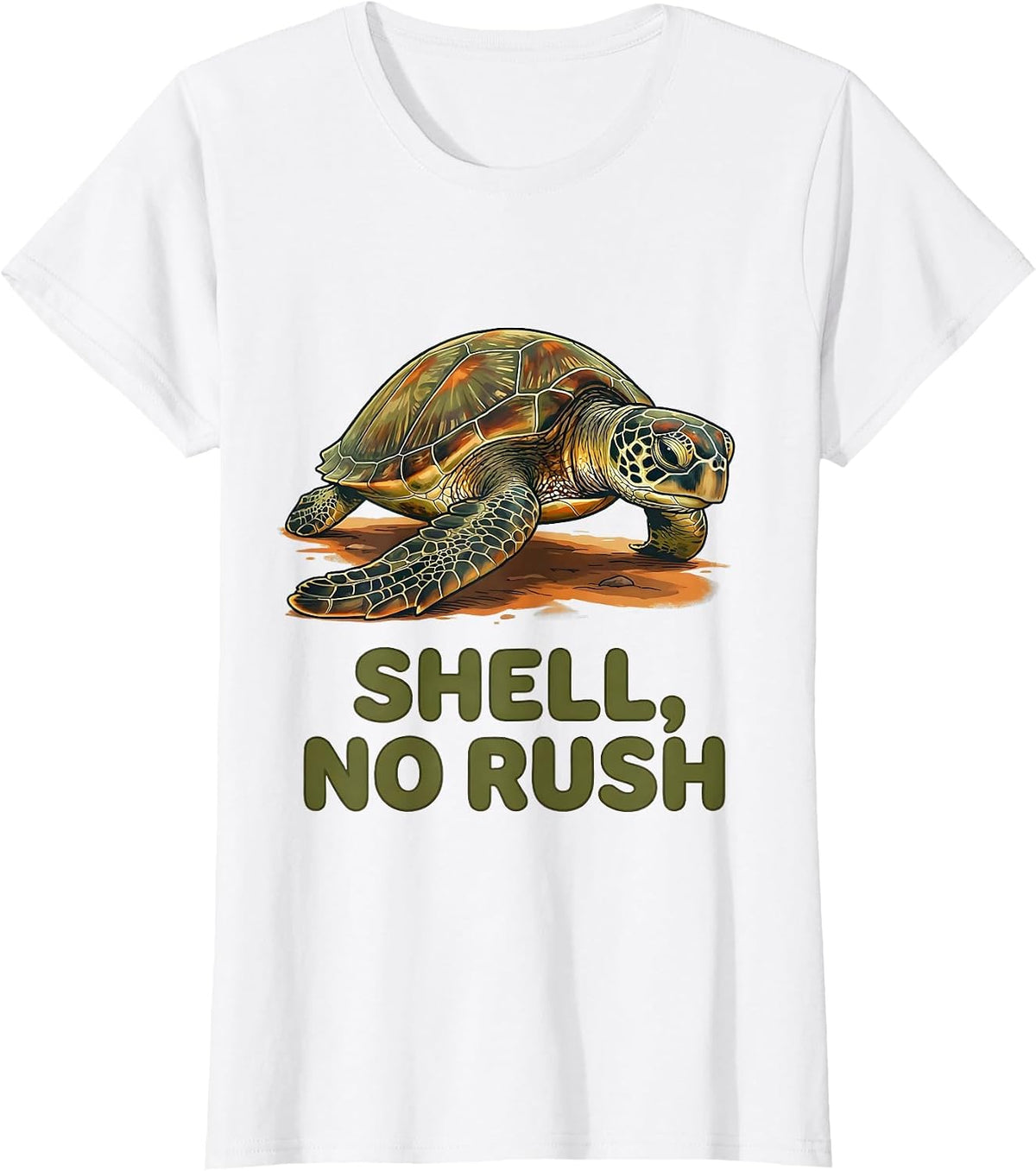 Shell No Rush Funny Sea Turtle Lover Animal Humor T-Shirt - White