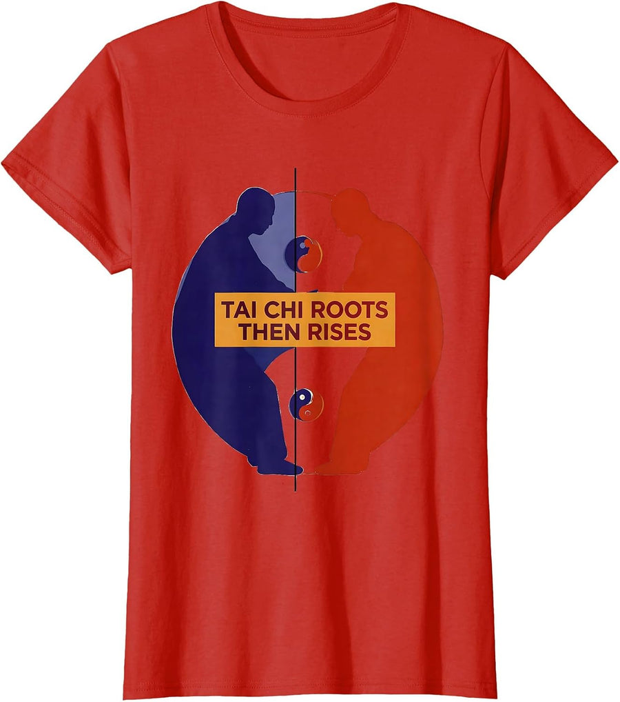 Women's Tai Chi Roots, Then Rises Yin Yang Martial Arts Philosophy T-Shirt - Red