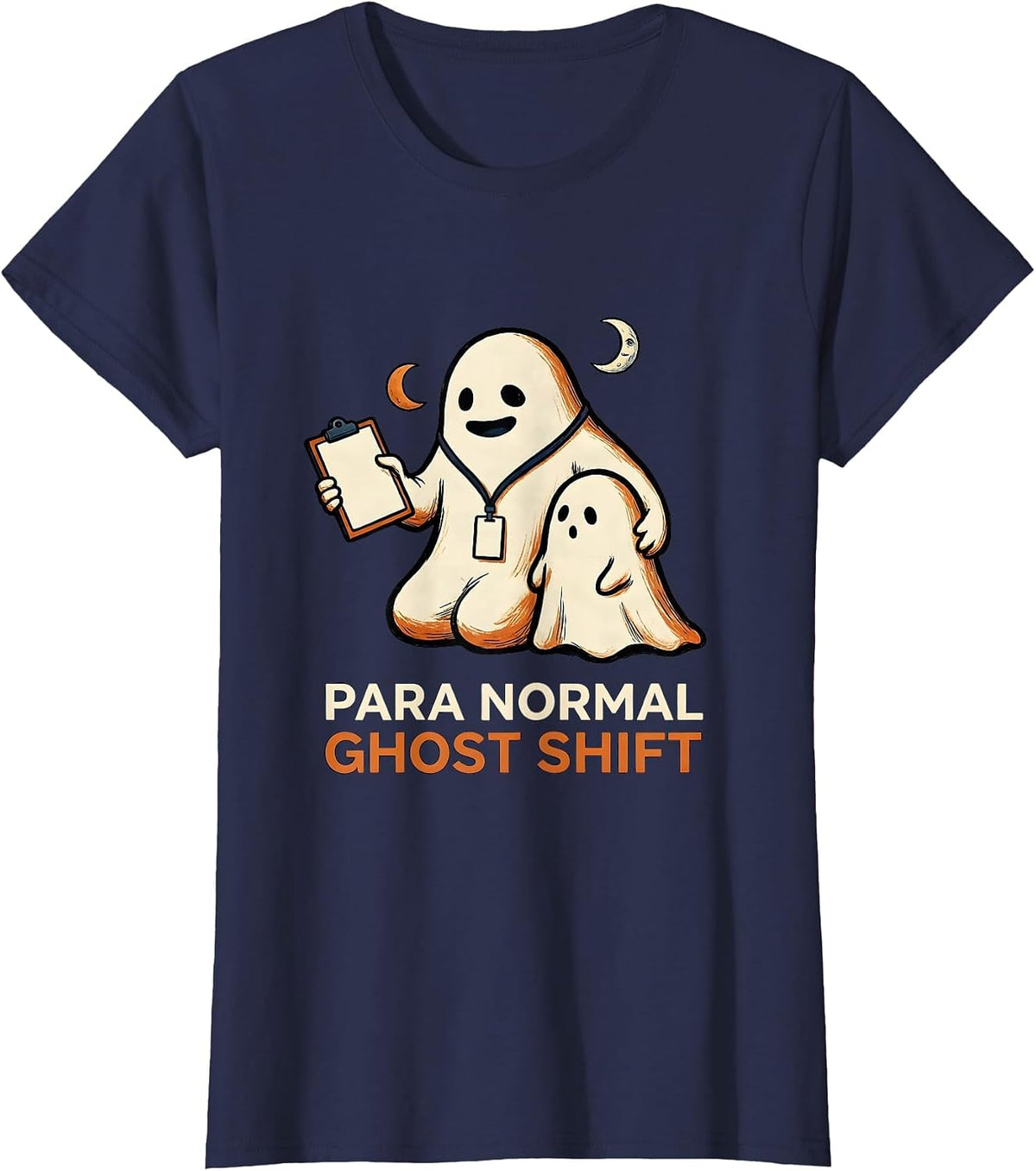 Women's Para Normal Ghost Shift Funny Paraprofessional Halloween T-Shirt - Navy Blue