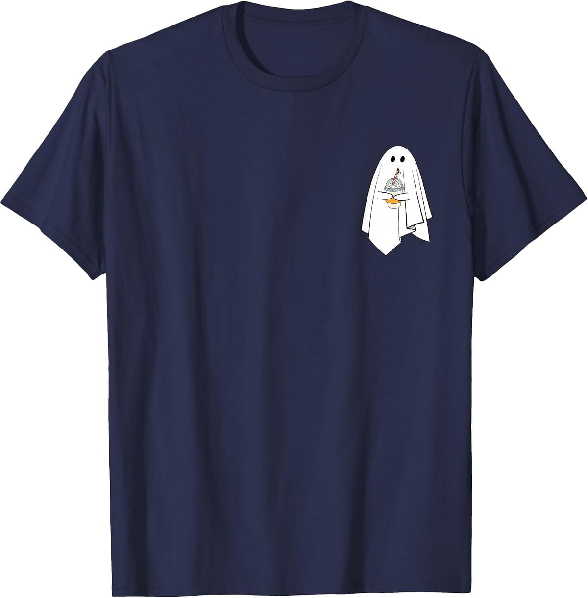 Ghost Drinking Coffee Funny Halloween Costume Coffee Lovers T-Shirt - Navy Blue