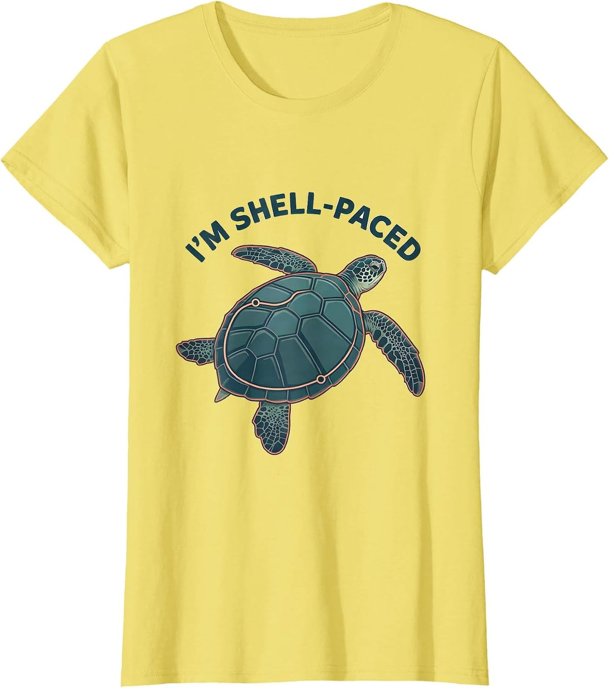 Women's I’m Shell-Paced Funny Sea Turtle Lover Ocean Animal Humor T-Shirt - Lemon Yellow