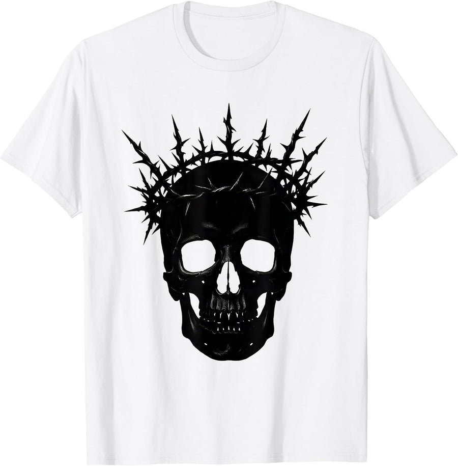 Men's Skull with Rusted Iron Thorn Crown Graphic T-Shirt - White