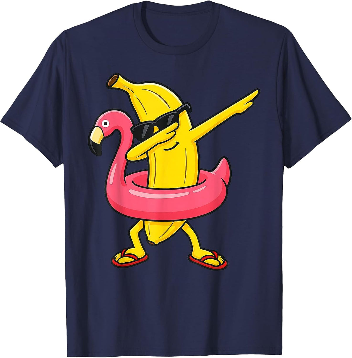 Graphic Banana Dabbing with Flamingo Float Banana Lover T-Shirt - Navy Blue