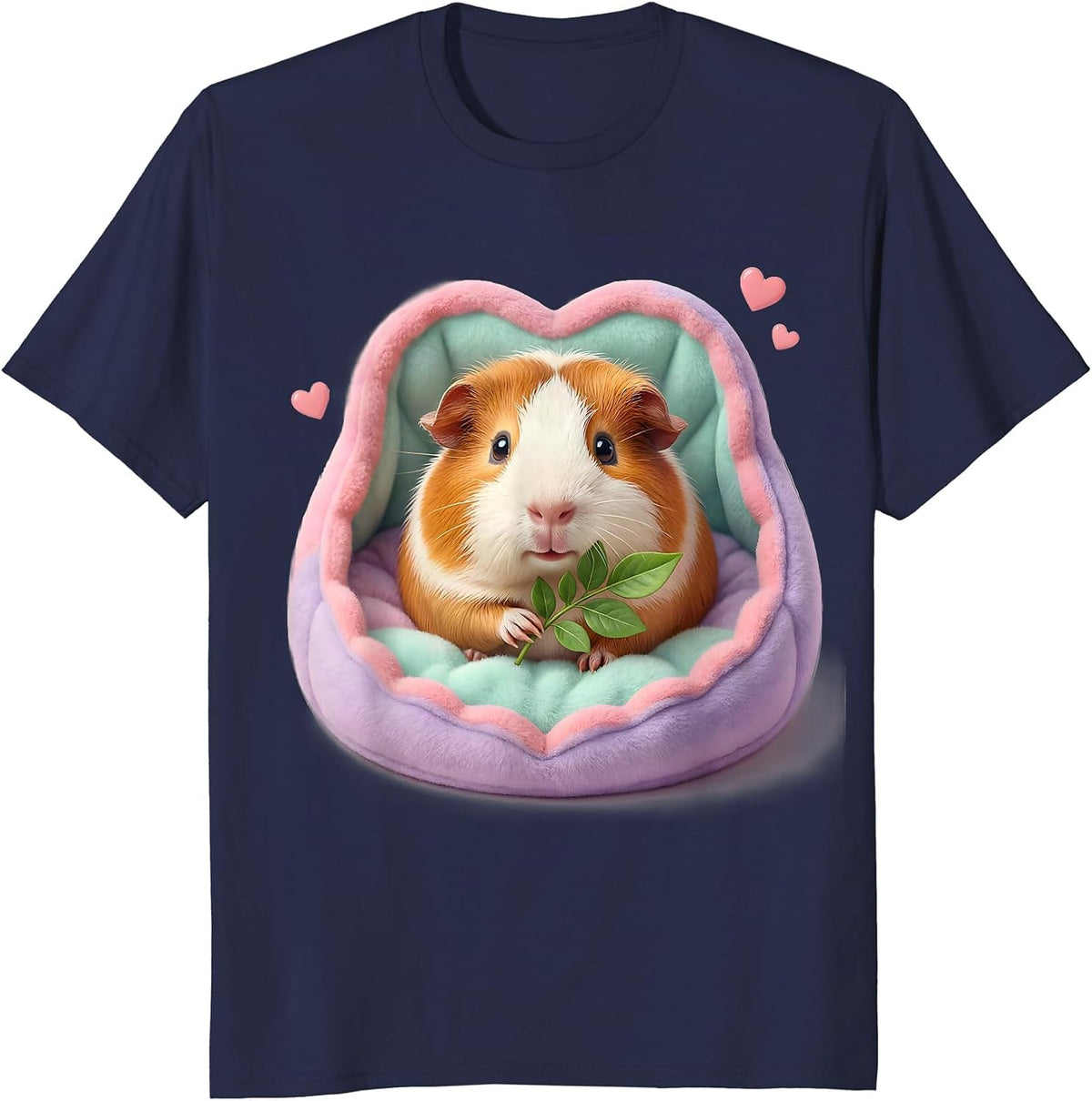 Round Pink Guinea Pig Kawaii Cute Pet Lover Gift T-Shirt - Navy Blue