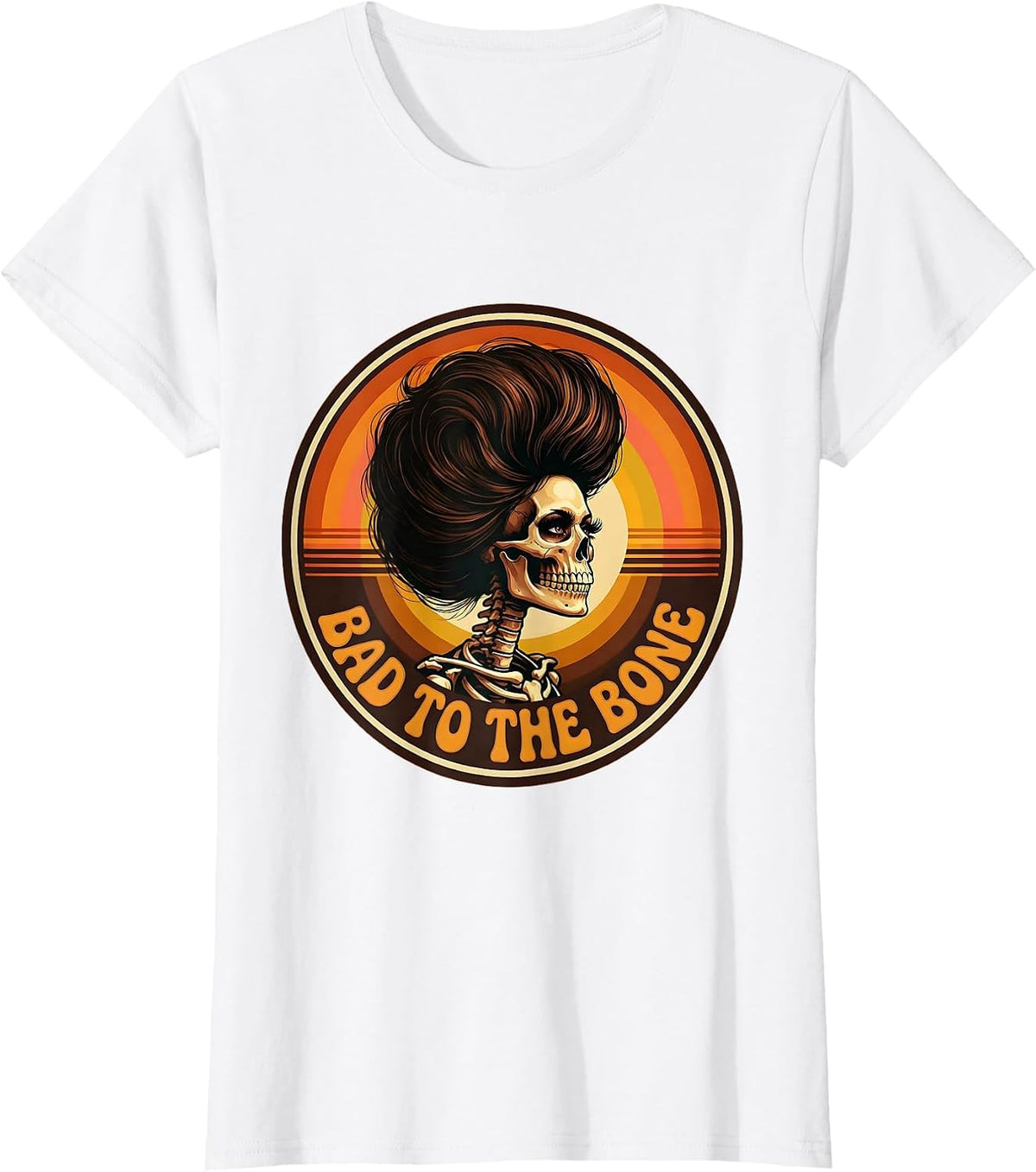Bad to the Bone Skeleton Women Graphic Design T-Shirt - White