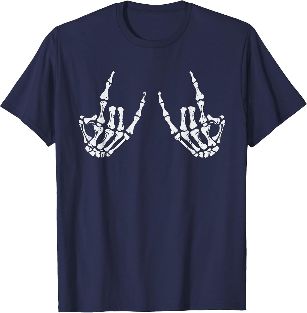 Retro Rocker Hand Sign Rock Skeleton Halloween Mens Womens T-Shirt - Navy Blue