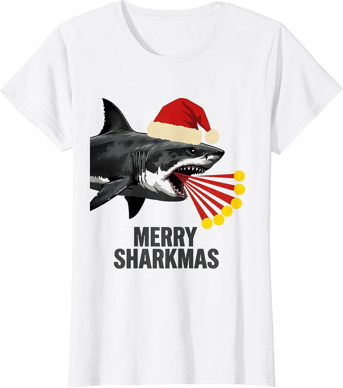 Merry Sharkmas! Funny Shark Lover Christmas Lights Novelty T-Shirt - White
