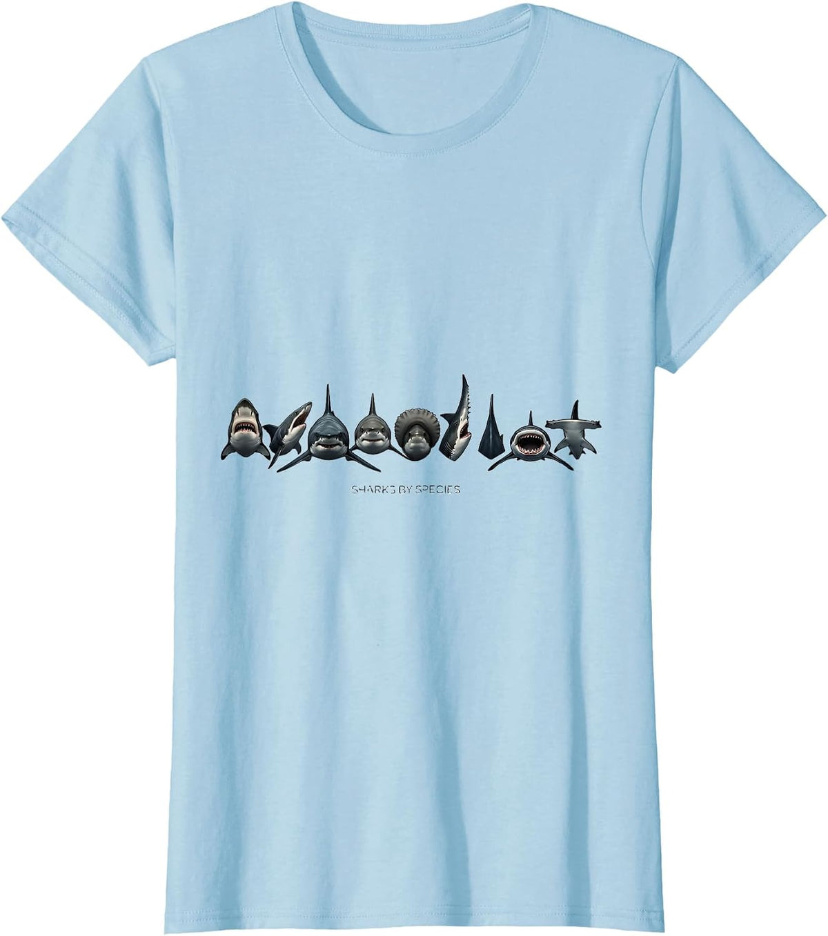 Sharks By Species Monochromatic Marine Wildlife Lover Gift T-Shirt - Baby Blue