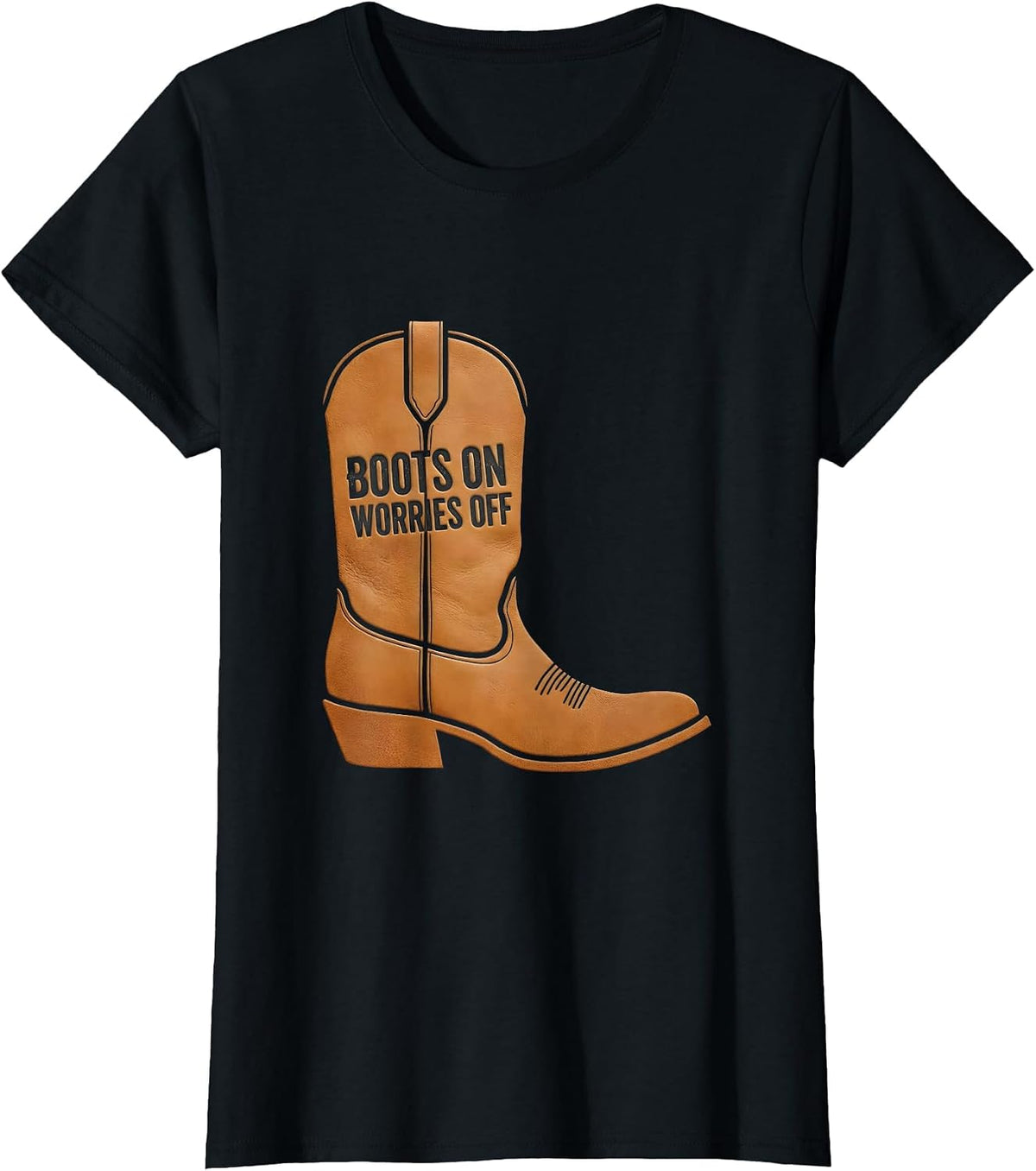 Women's Boots On Worries Off Cowboy Design T-Shirt - Black