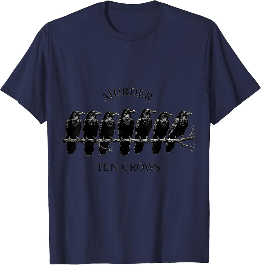 Murder Ten Crows Dark Humor Gothic Bird Lover T-Shirt - Navy Blue