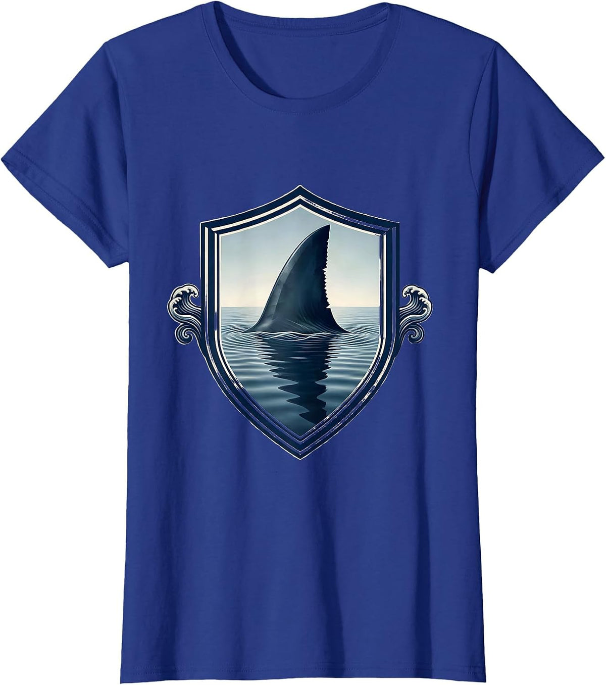 Women's Shark Fin Cutting Through Calm Water T-Shirt - Royal Blue