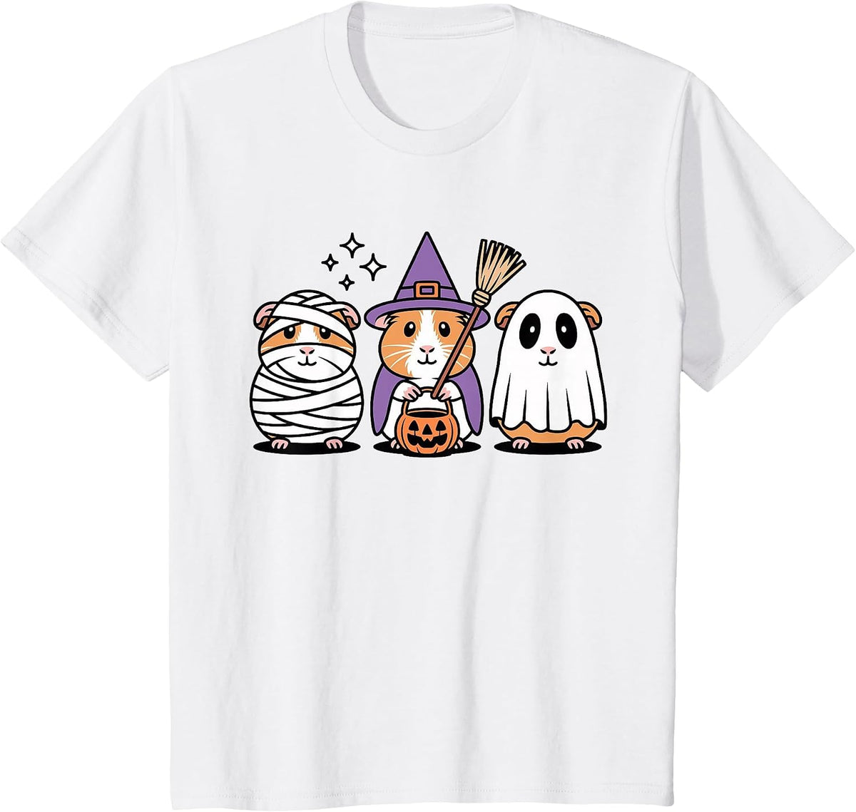 Cute Guinea Pig Halloween Witch Mummy Ghost T-Shirt - White