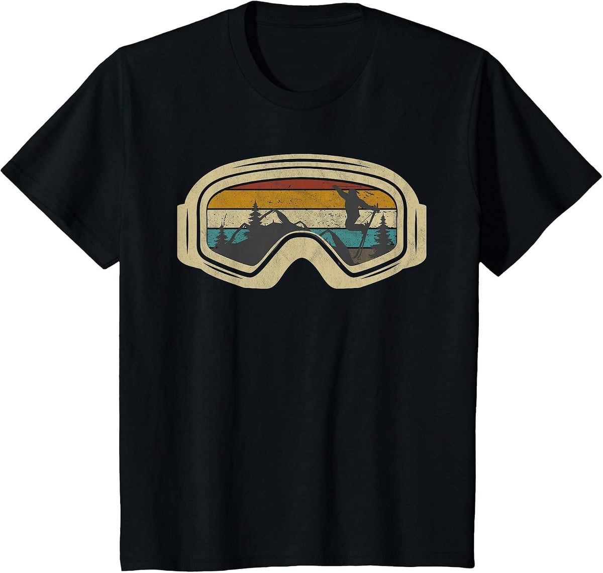 Retro Ski Goggles Mountain Snow Winter Vacation Skiing T-Shirt - Black