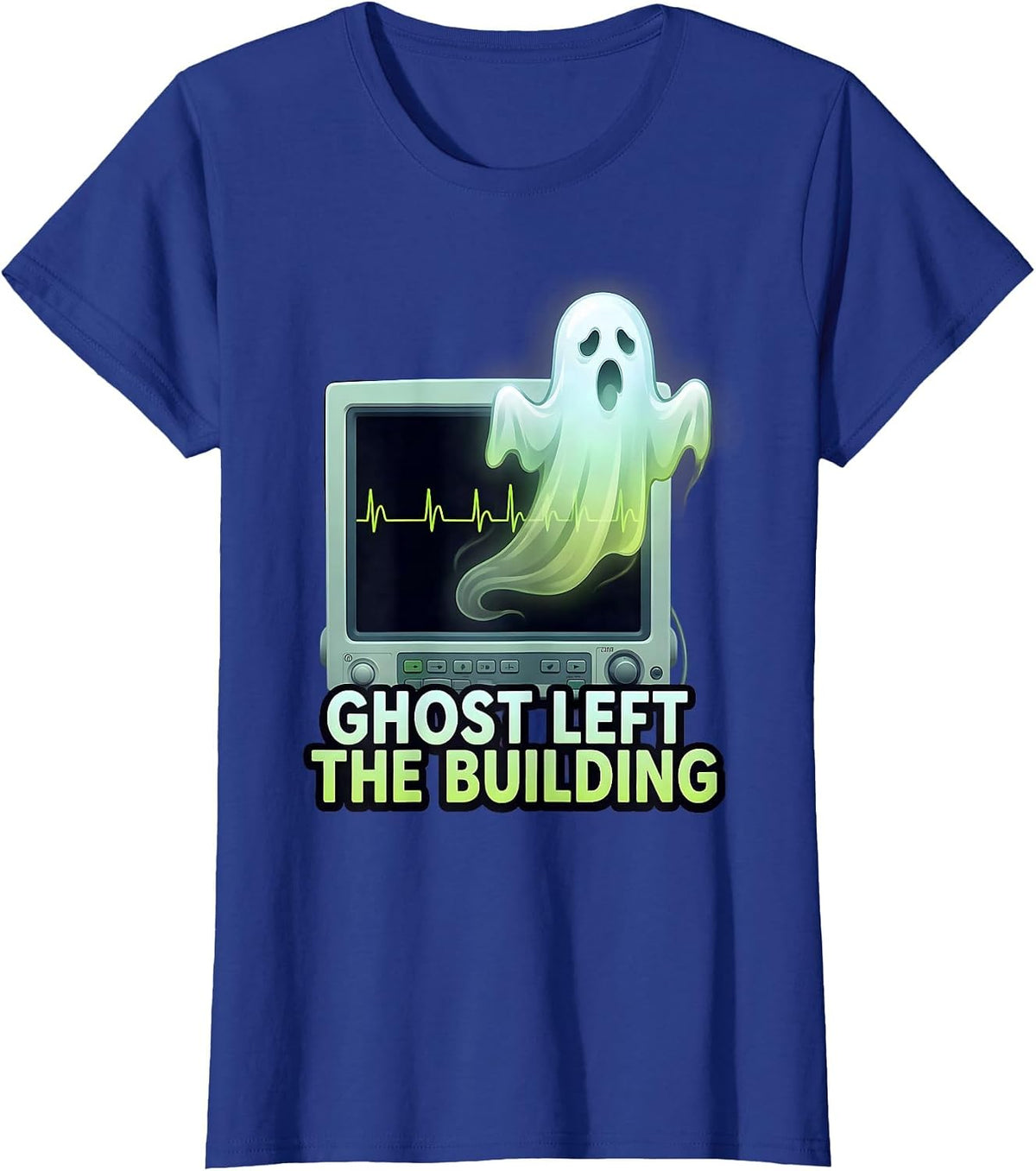 Women's Ghost Left the Building Halloween Nurse Design T-Shirt - Royal Blue