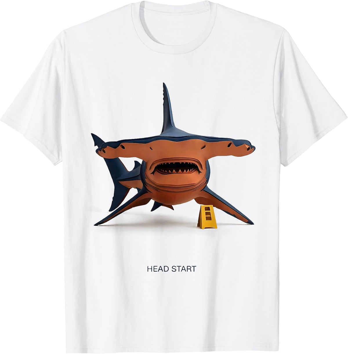 Men's Head Start Paper Cutout Funny Shark Lover Marine Biology T-Shirt - White