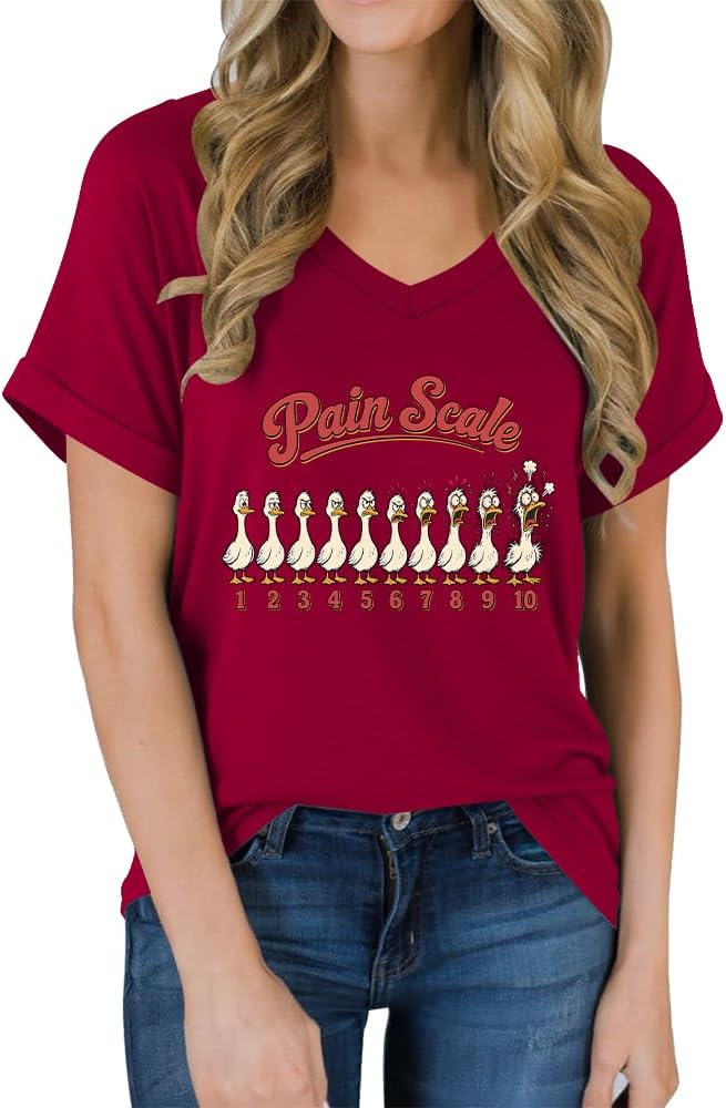 Pain Scale Shirt Women Funny Nurse Goose T-Shirt - Claret-vn