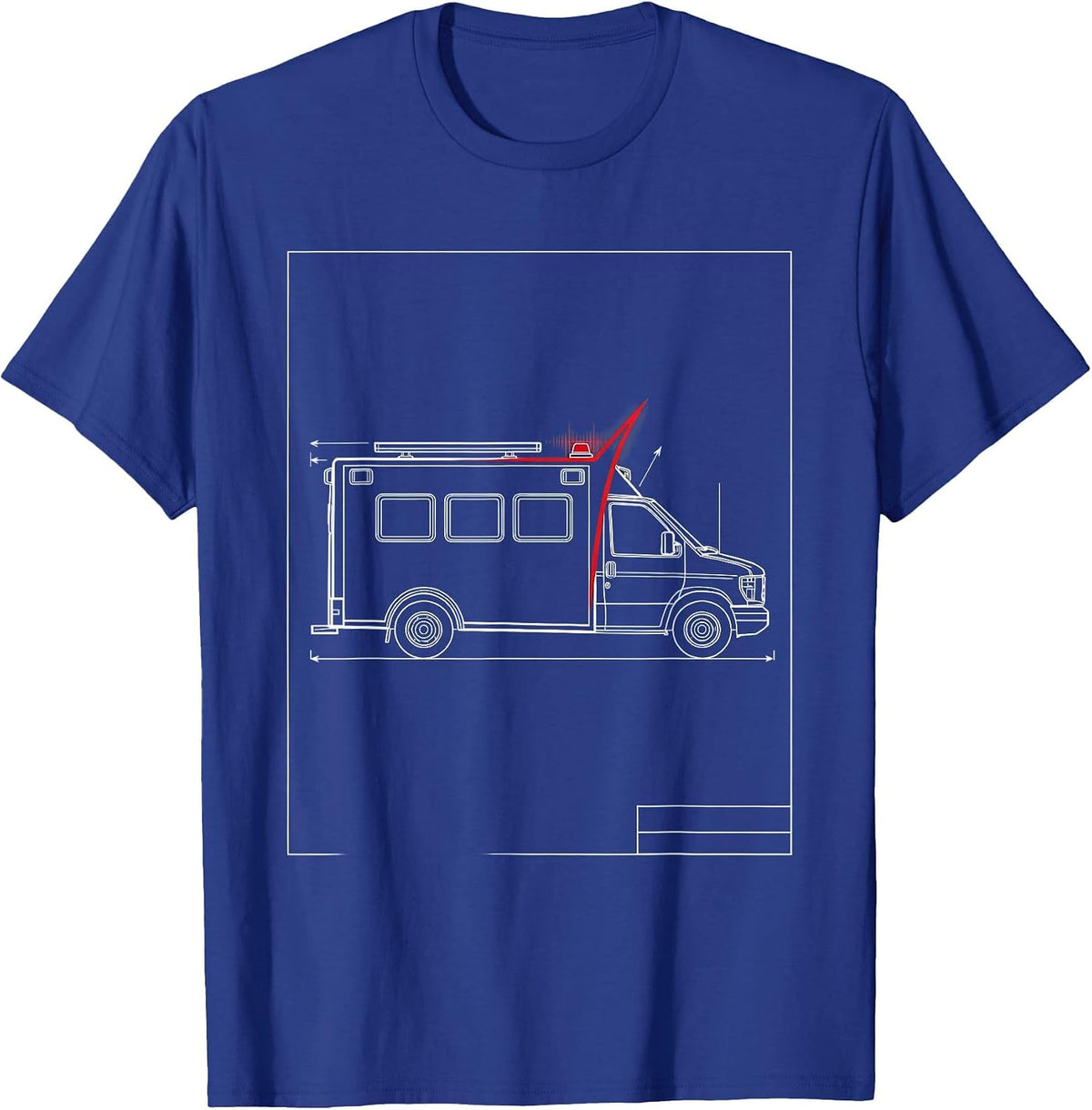 Ambulance Schematic Technical Blueprint EMT Paramedic Dark T-Shirt - Royal Blue