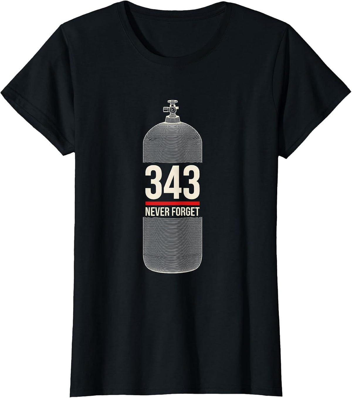 Never Forget 343 Minimalist Firefighter Memorial Tribute T-Shirt - Black