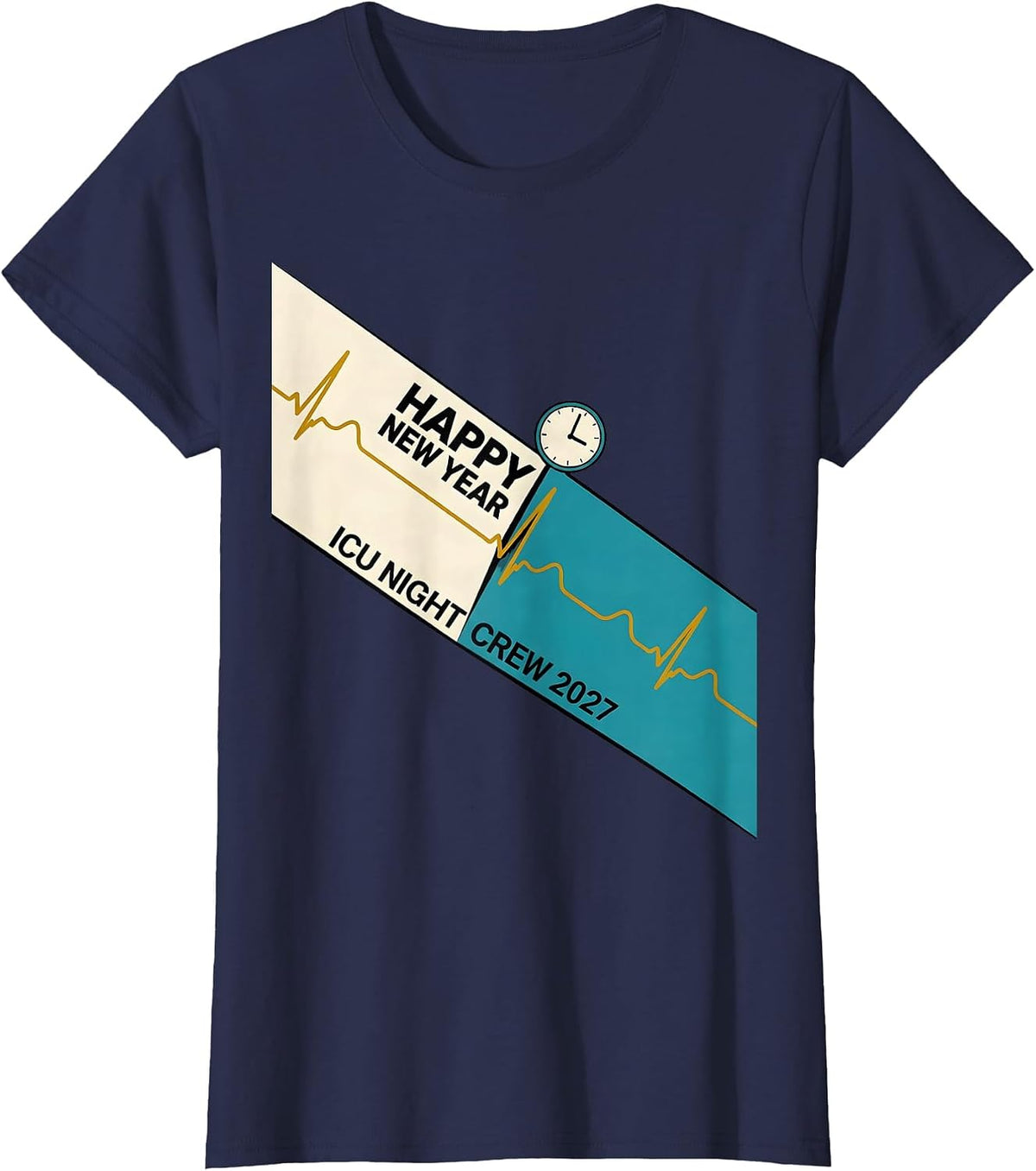 Women's Happy New Year, ICU Night Crew 2027 Midcentury Modern Nurse T-Shirt - Navy Blue