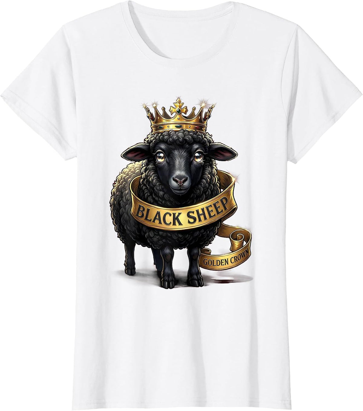 Black Sheep Golden Crown Bold Statement Design T-Shirt - White