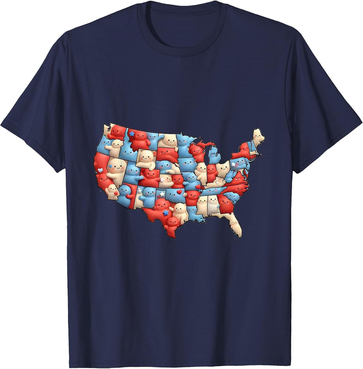 Patriot Day Kids USA Map Human Shape Design T-Shirt - Navy Blue