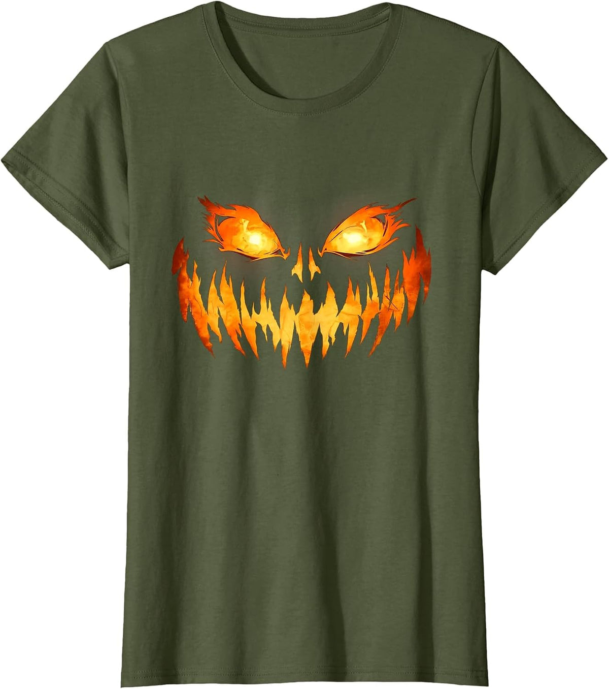 Scary Spooky Jack O Lantern Face Pumpkin Halloween Men Boys T-Shirt - Olive Green