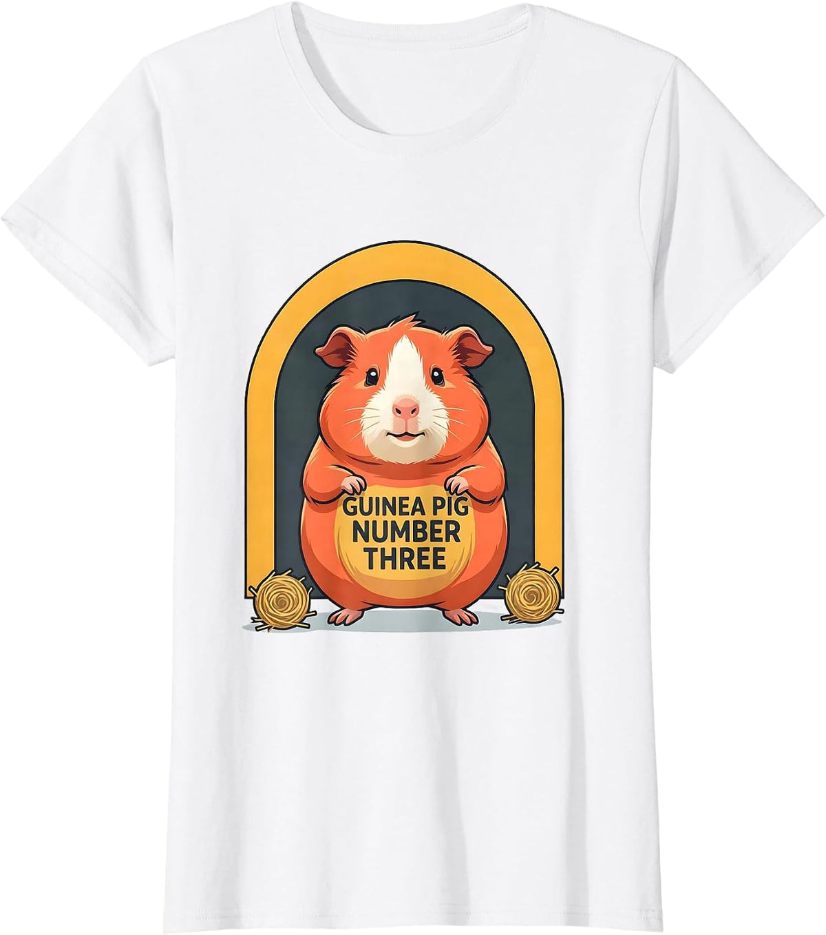 Women's Guinea Pig Number Three Flat Vector Pet Lover Humor T-Shirt - White