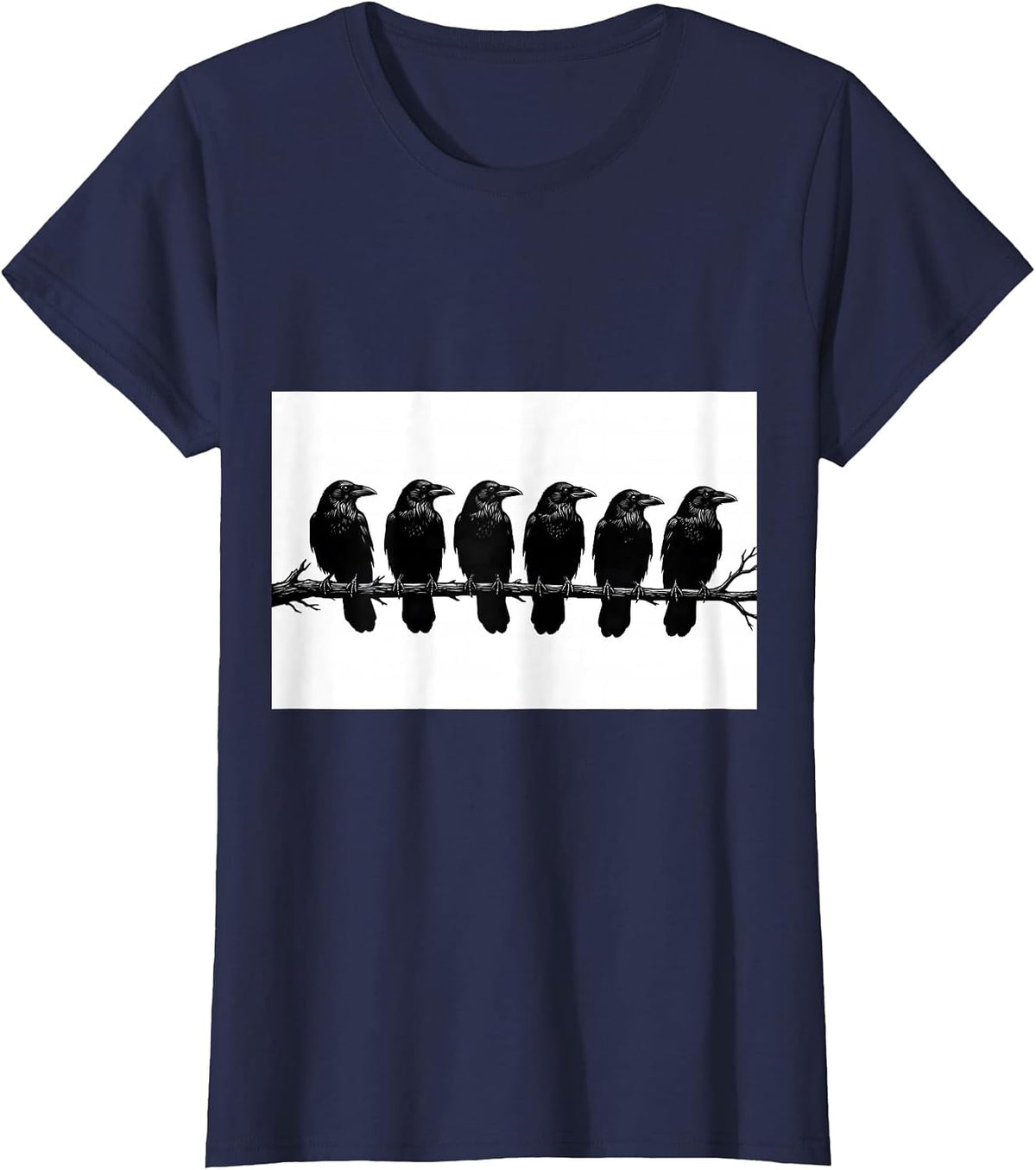 Women's Six Crows Silhouette Dark Humor Gothic Bird Lover T-Shirt - Navy Blue